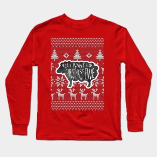 Ugly Christmas Sweater - All I want for Christmas is ewe - A funny holiday design with a punny phrase, a sheep atop a Christmas sweater background with a funny phrase for the holidays Long Sleeve T-Shirt